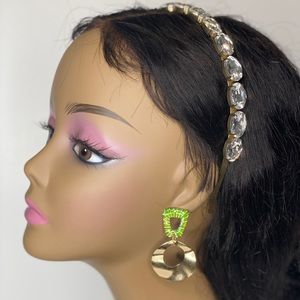 Flat round 18k gold plated assembled with Green Trapezoid Iron Enamel Stud